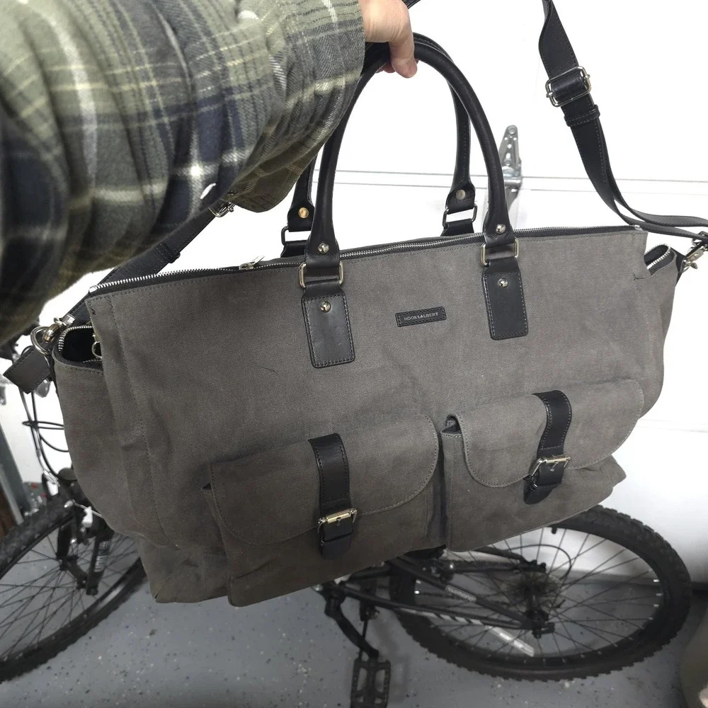 Hook & Albert Grey Waxed Canvas Garment Weekender Bag Travel Carry-On Duffel